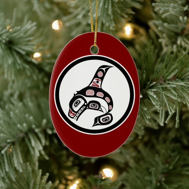 Native American Red Black White Haida Killer Whale Ceramic Ornament (Tree)