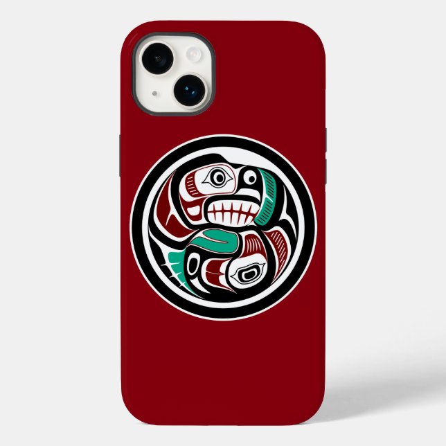 Native American Red Black White Haida Otter Salmon Case-Mate iPhone Case (Back)