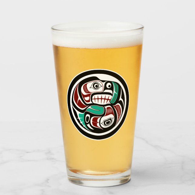 Native American Red Black White Haida Otter Salmon Glass (Front Filled)