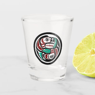 Native American Red Black White Haida Otter Salmon Shot Glass
