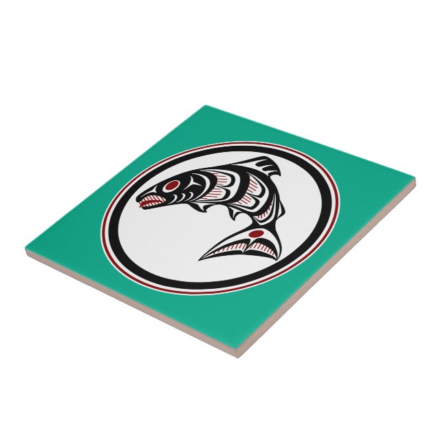 Native American Red Black White Haida Salmon Tile (Side)