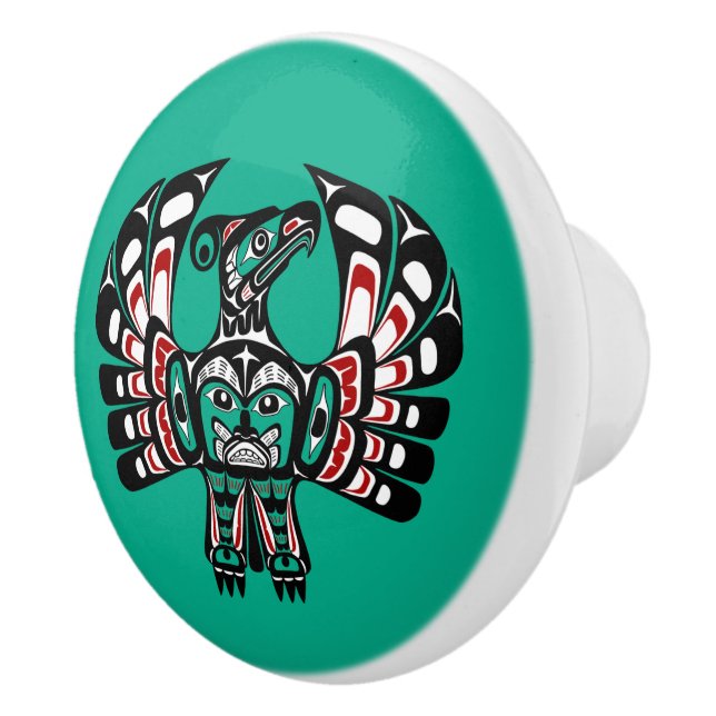 Native American Red Black White Haida Thunderbird Ceramic Knob (Right)