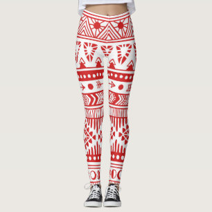 Native American: Red Ink Doodle. Leggings