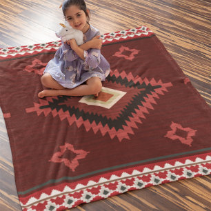 Native American Red Pattern Indian Tribal Geometry Fleece Blanket