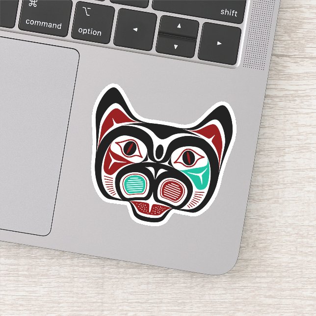 Native American Red White Black Haida Kitty (Detail)