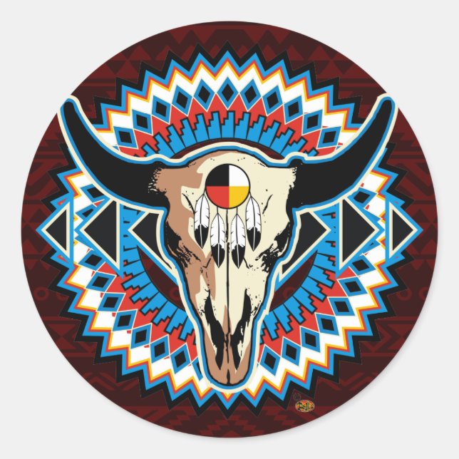 Native American Round skull sticker (Front)