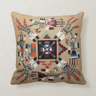 Native American Sand Idian Painting Throw Pillow