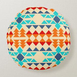 Native american seamless pattern of rhombus and tr round pillow
