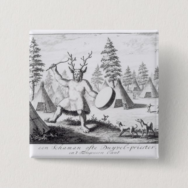 Native American Shaman 2 Inch Square Button (Front)