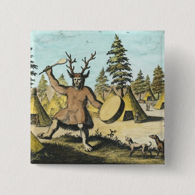 Native American Shaman 2 Inch Square Button (Front)