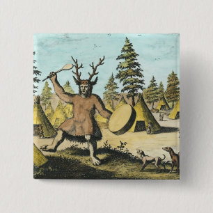 Native American Shaman 2 Inch Square Button