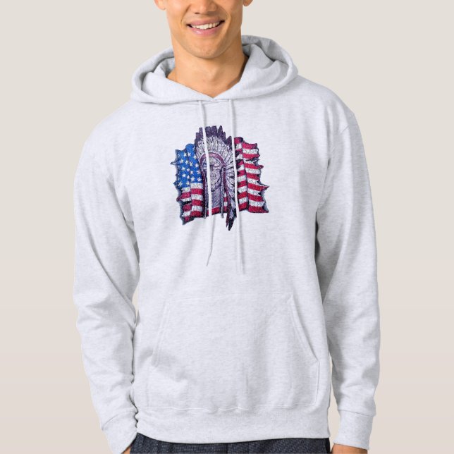 Native American skull and flag Hooded Sweatshirt (Front)