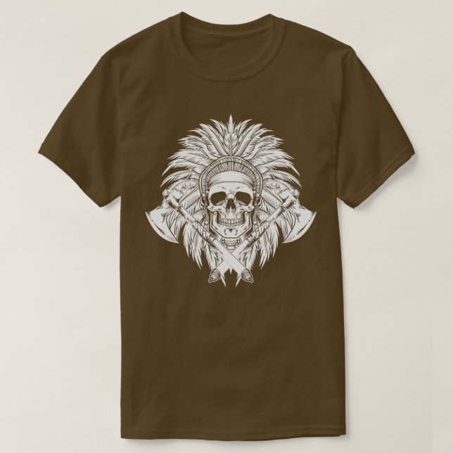 Native American Skull Ax Indigenous (1)  T-Shirt (Design Front)
