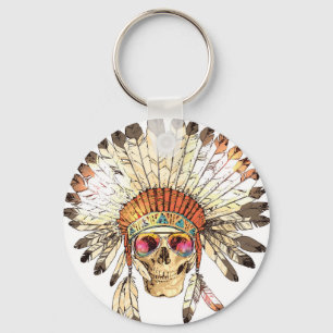 Native American Skull Fashion Illustration Keychain