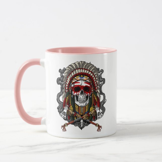 Native American Skull Indian Chief Headdress Mug (Left)