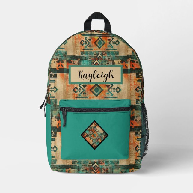 Native American Southwest Aztec Personalized  Printed Backpack (Front)