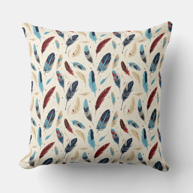 Native American Southwest Feather Pattern Throw Pillow (Front)