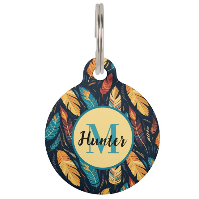 Native American Southwest Feather Personalized Pet Tag (Front)