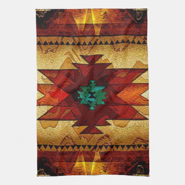 Native American Southwestern Tribal Kitchen Towel (Vertical)