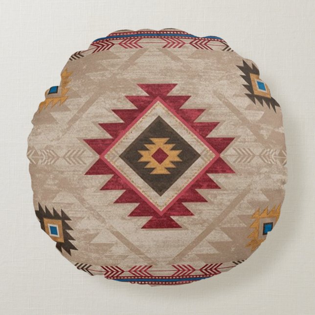 Native American Southwestern Tribal  Round Pillow (Front)