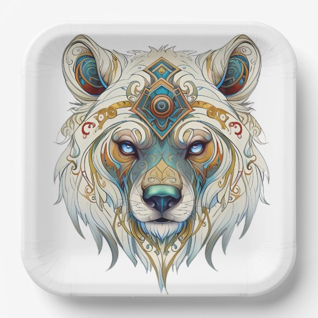 Native American Spiritual Wolf Paper Plate (Front)