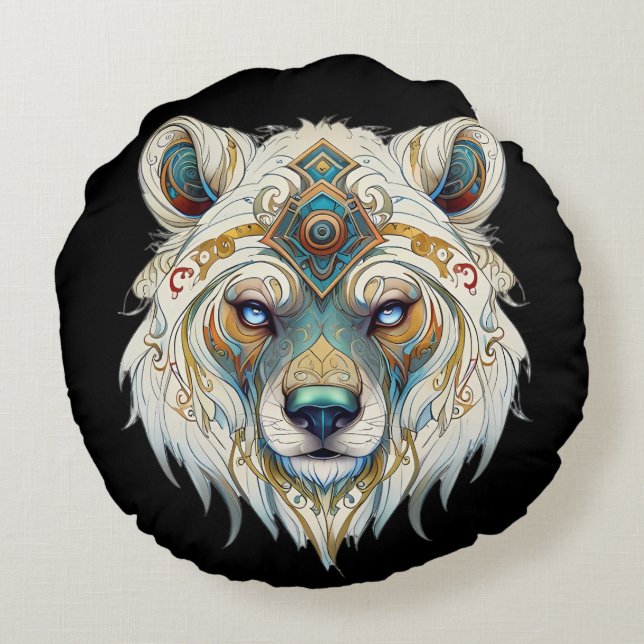 Native American Spiritual Wolf  Round Pillow (Back)