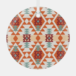 Native American Style Geometric Seamless Glass Ornament