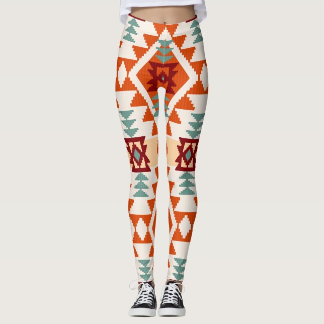 Native American Style Geometric Seamless Leggings (Front)