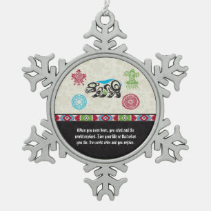Native American Symbols and Wisdom - Bear Snowflake Pewter Christmas Ornament