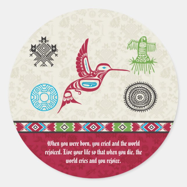 Native American Symbols and Wisdom - Hummingbird Classic Round Sticker (Front)