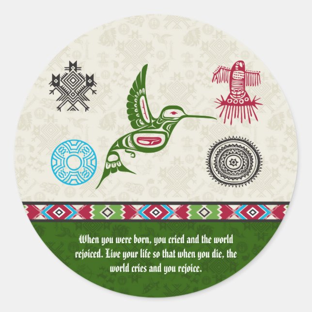 Native American Symbols and Wisdom - Hummingbird Classic Round Sticker (Front)