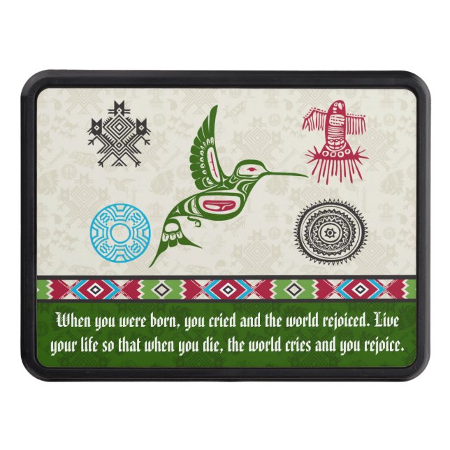 Native American Symbols and Wisdom - Hummingbird Trailer Hitch Cover (Front)