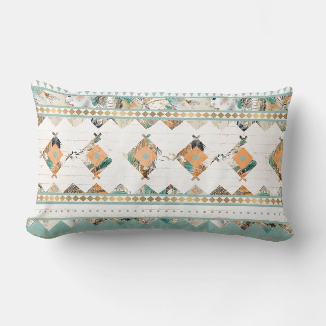 Native American Teal Pattern Lumbar Pillow (Front)