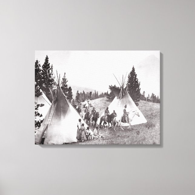 Native American Teepee Camp, Montana, c.1900 (b/w Canvas Print (Front)