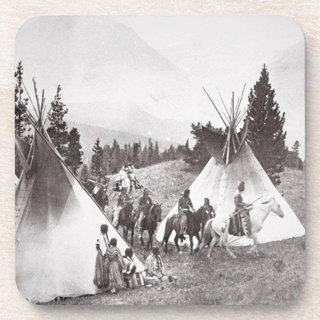 Native American Teepee Camp, Montana, c.1900 (b/w Coaster (Front)