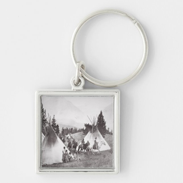 Native American Teepee Camp, Montana, c.1900 (b/w Keychain (Front)