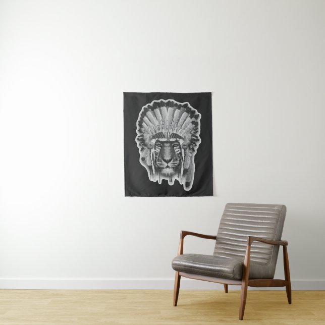 Native American Tiger Chief Tapestry (In Situ)