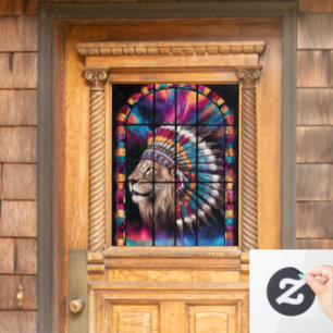 Native American Tiger Themed Stained Glass Window  Cling