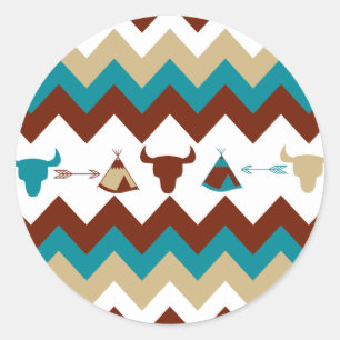 Native American Tribal Chevron Skulls Tipi Arrows Classic Round Sticker