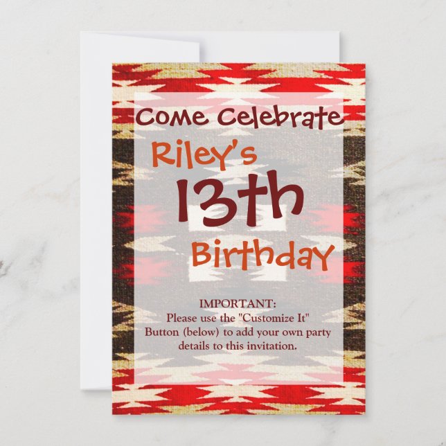Native American Tribal Design Print Invitation (Front)