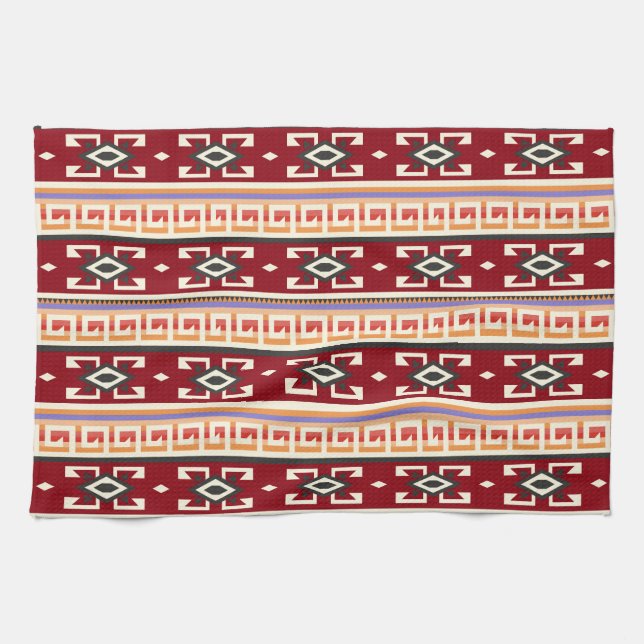 Native American Tribal Geometric Pattern Kitchen Towel (Horizontal)