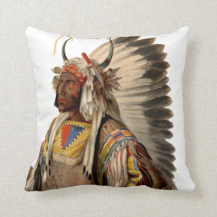 Native American Tribal Indian Chief Head Dress Throw Pillow