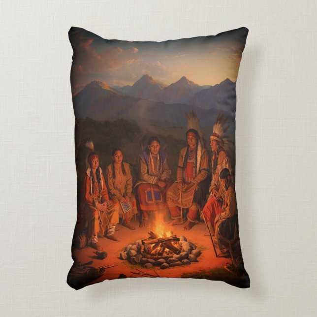 Native American Tribe Sitting Around a Fire on Accent Pillow (Front(Vertical))