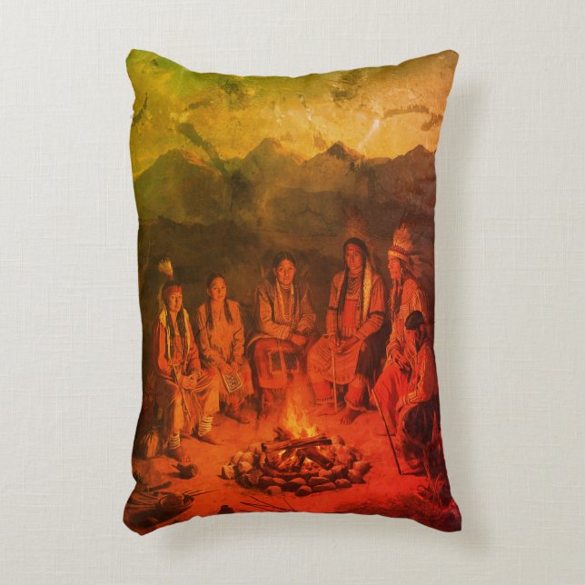 Native American Tribe Sitting Around Their Fire on Accent Pillow (Front(Vertical))