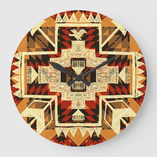 Native American, Vintage Hand-Drawn Abstract. Large Clock (Front)