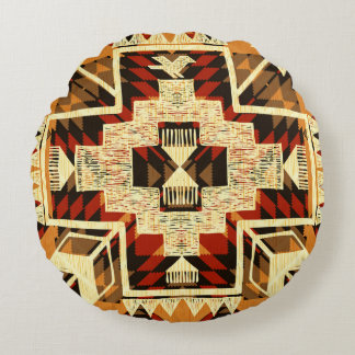 Native American, Vintage Hand-Drawn Abstract. Round Pillow