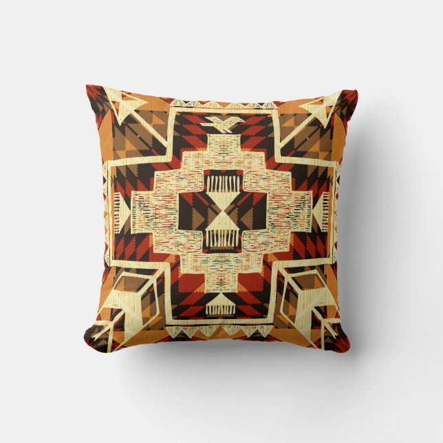 Native American, Vintage Hand-Drawn Abstract. Throw Pillow (Front)