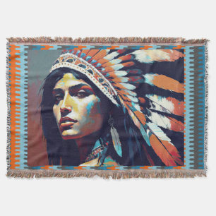 Native American Warrior Princess Throw Blanket