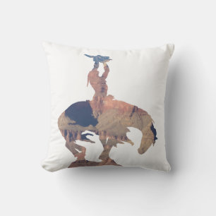 Native American with Buffalo Skull Throw Pillow