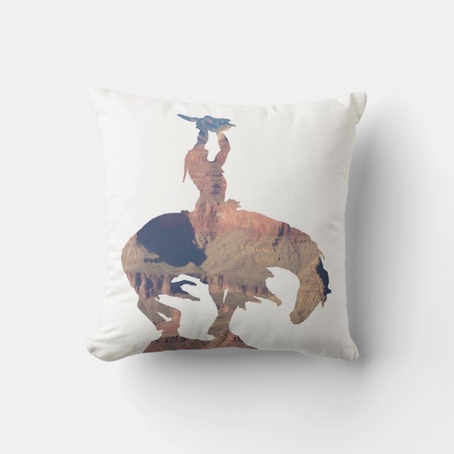 Native American with Buffalo Skull Throw Pillow (Front)